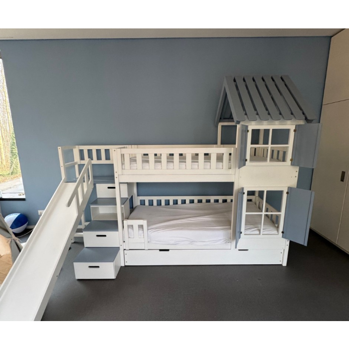 design stapelbed huisje met glijbaan op maat